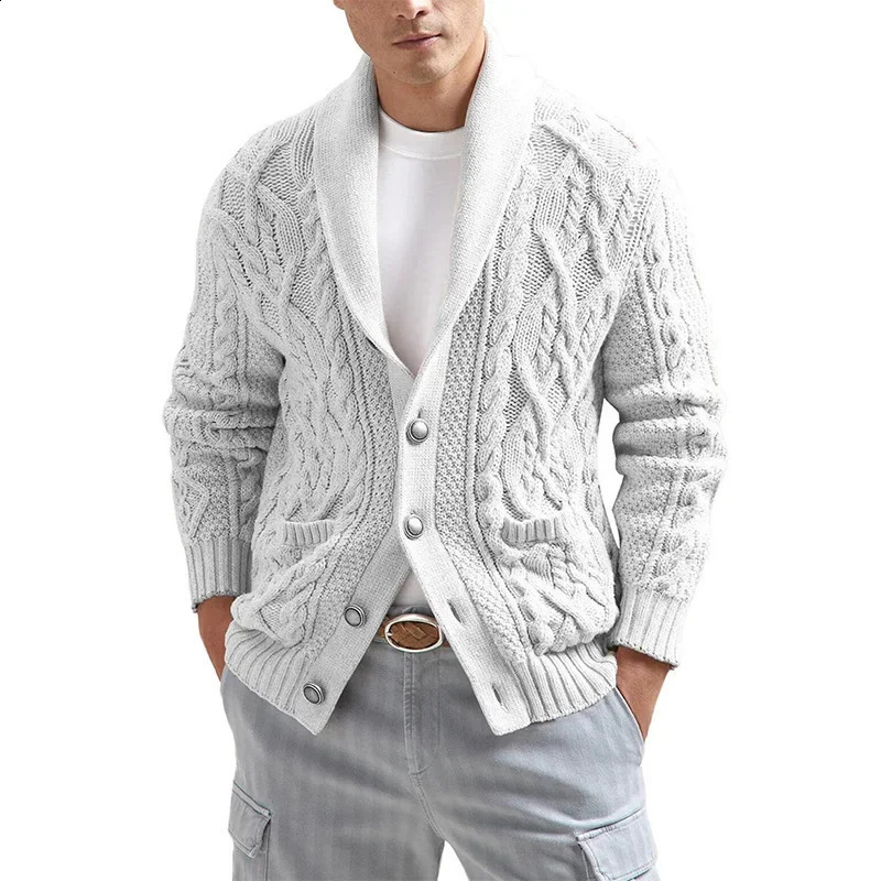 European and American Cardigan Sweater Style for Men Solid Color Long-sleeved Knitted Sweater Coat for Autumn and Winter 240821