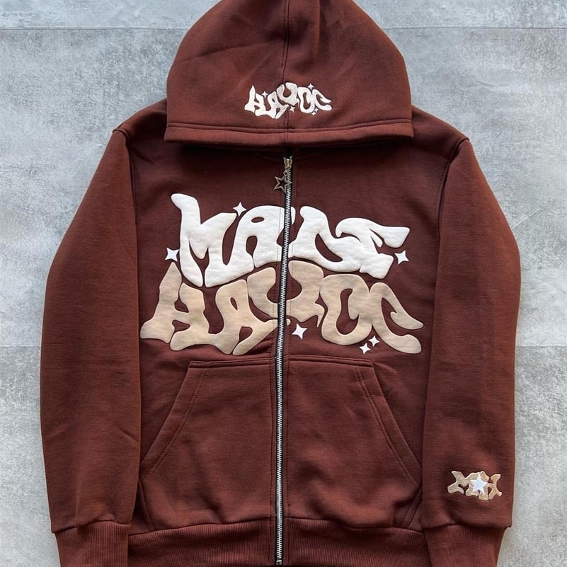 Y2K Zip Up Hoodie Harajuku Men Letter Graphic Printing Oversized Hoodie Sweatshirt Punk Rock Gothic Clothes Tops Streetwear 240821