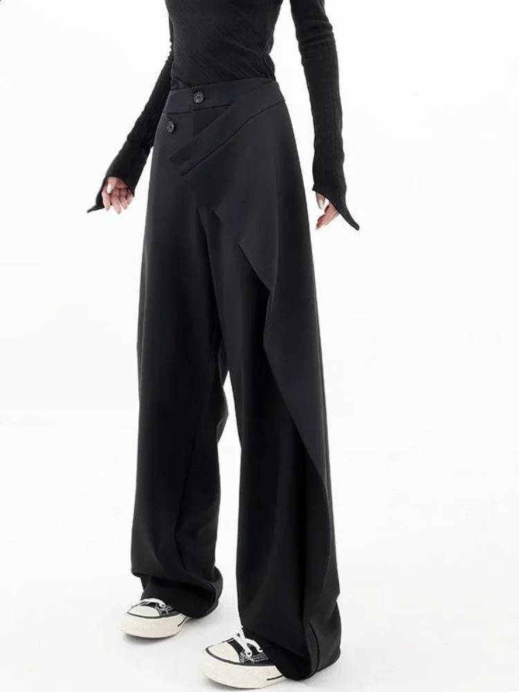 Deeptown Women Wide Suit Pants High Waist Black Japanese Style Baggy Trousers Gothic Irregular Straight Pants Casual Streetwear 240821