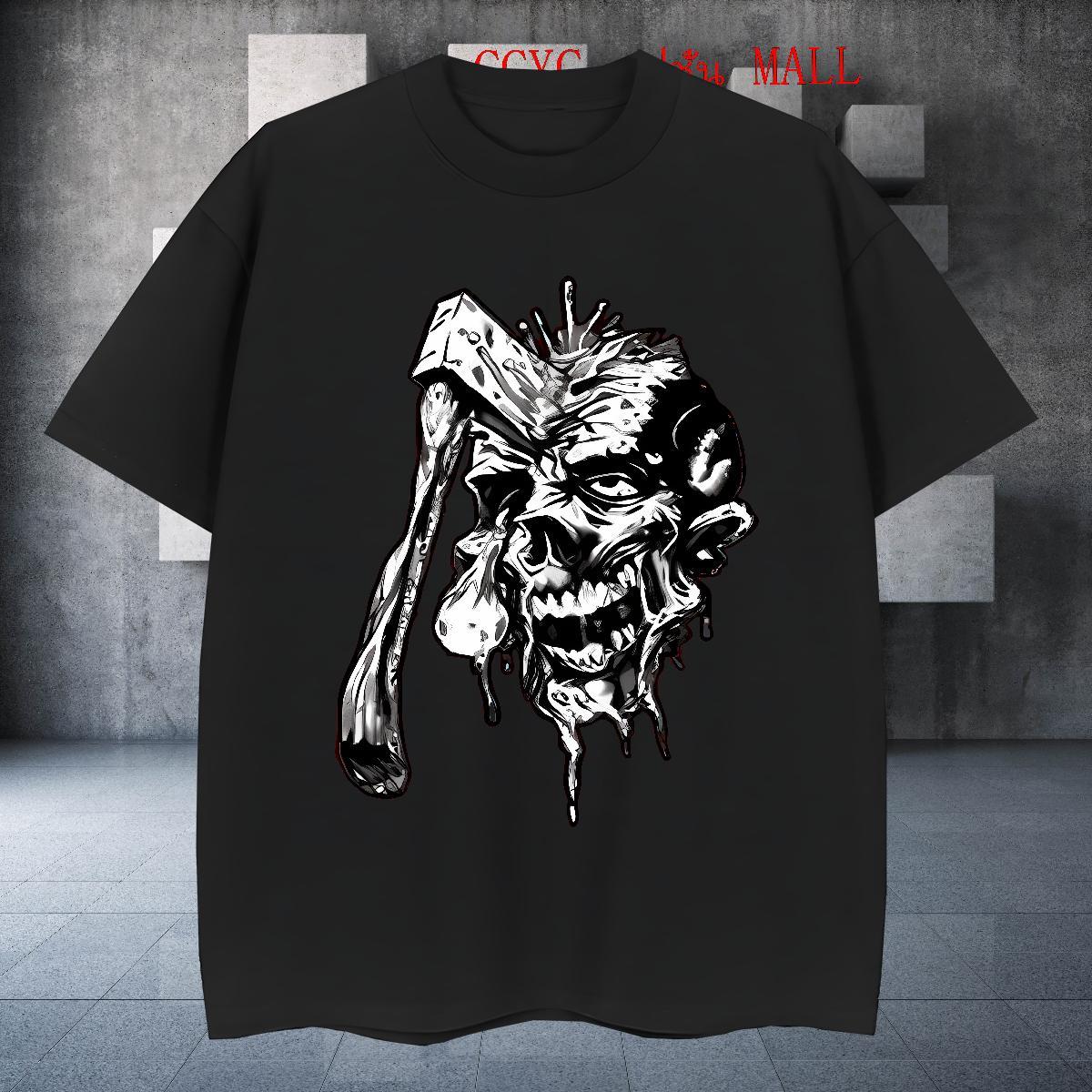 Casual New Men Tees 230g Pure Cotton Anime Printing Street axe Breathable Short Sleeve Men T Shirts High Quality DIY Logo Oversized Tee Shirt