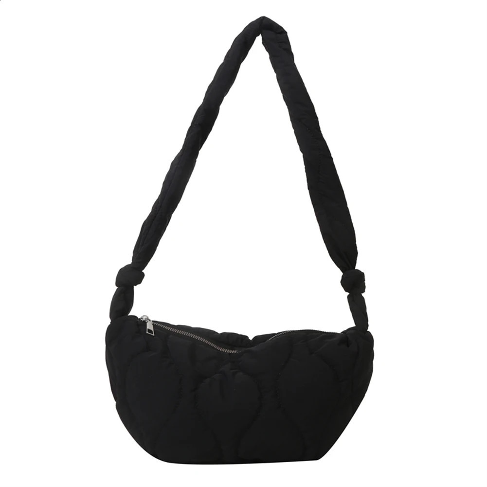Female Pillow Shopper Bag Trendy Soft Down Cotton Underarm Solid Color Padded Tote Handbag Lightweight for Autumn and Winter 240821