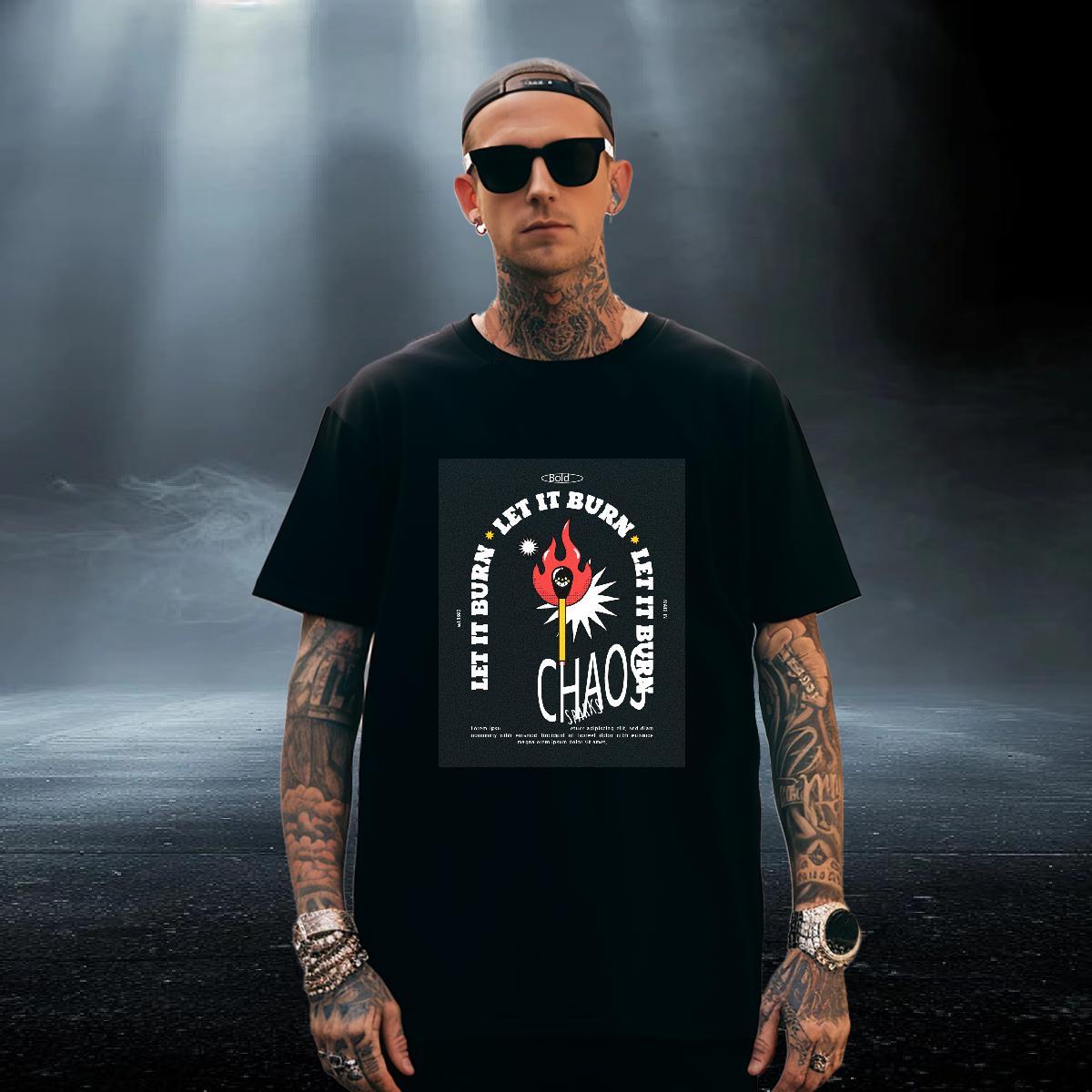 Cool Men Tees Hip Hop 230g 100% Cotton Plus Size Cartoon Breathable Soft fire T-Shirts for Men Fashion Tees Shirts