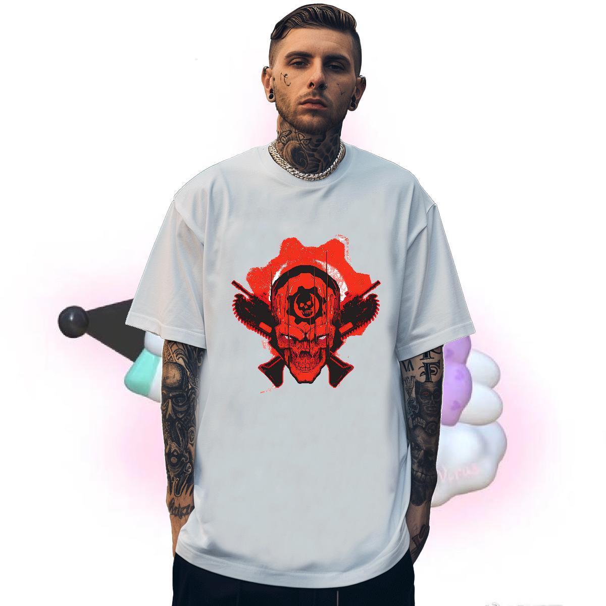 Wholesale skull Men Tees 230g 100% Cotton T Shirt For Man Oversized 4XL Street Wear Breathable Short Sleeve Loose Tee Shirt