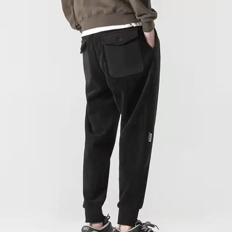 autumn and winter fashion splicing contrasting colors Corduroy plush loose versatile handsome mens sports casual pants 240821