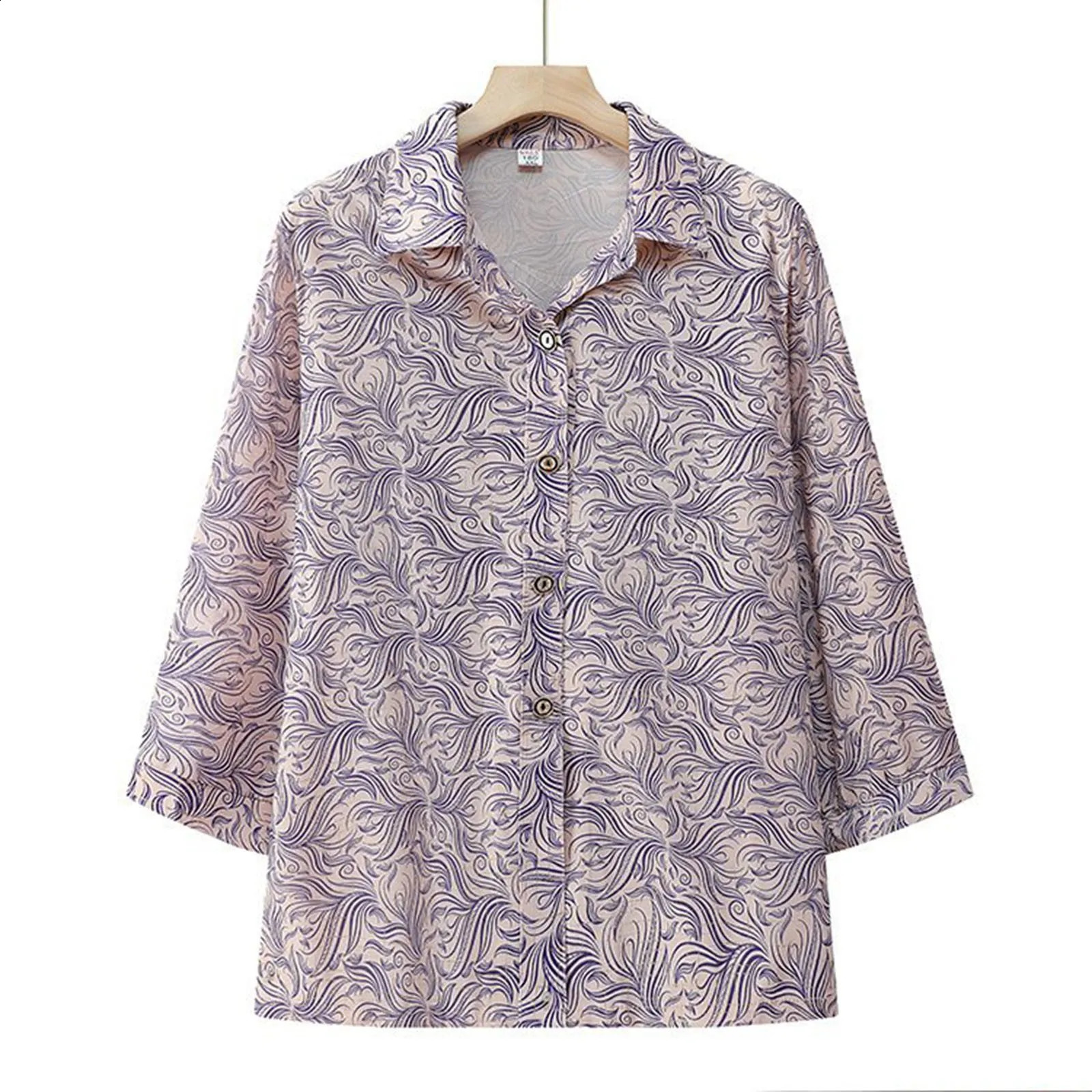 Autumn Bohemian style womens chiffon shirt retro leaf print lapel long sleeved top 240822