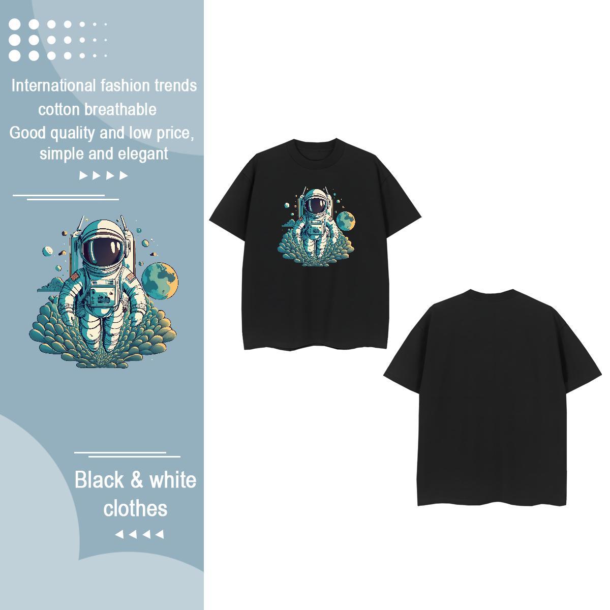 Classic T-Shirts O-Neck Short Sleeve 230g Pure Cotton Woman Tshirt White Plus Size spaceman Street Wear Soft Tees Shirts