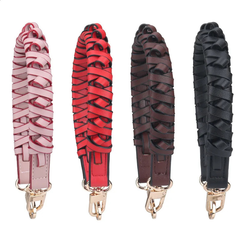 44cm Short Genuine Leather bag Strap 2.4cm Wide Woven Tote Handle Cowskin for Handbag Bag Parts Accessories 240821