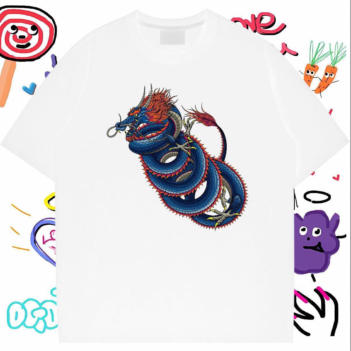 High Quality dragon Man T Shirts Street Casual Men Tees 100% Cotton 230g 2024 Summer Breathable Oversized 4XL Top Tees