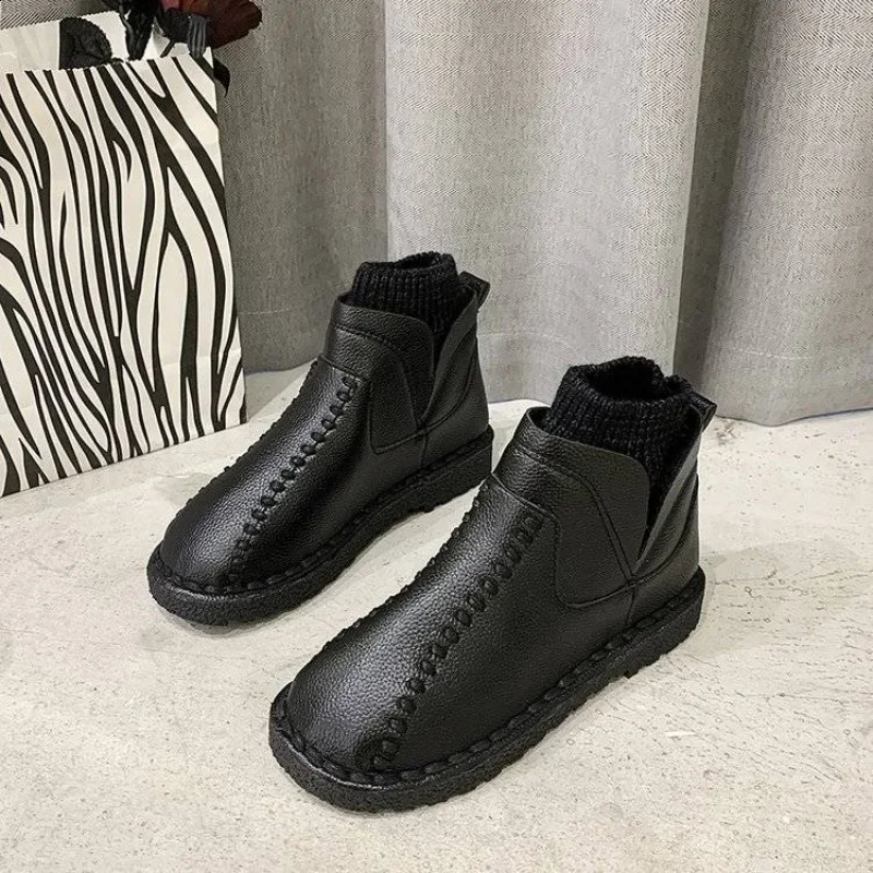 Ladies Snow Boots Black Sock Work Round Toe Female Shoes Elastic Comfrtable Sale Y2k 39 On Offer Stylish Pu Trend 240820