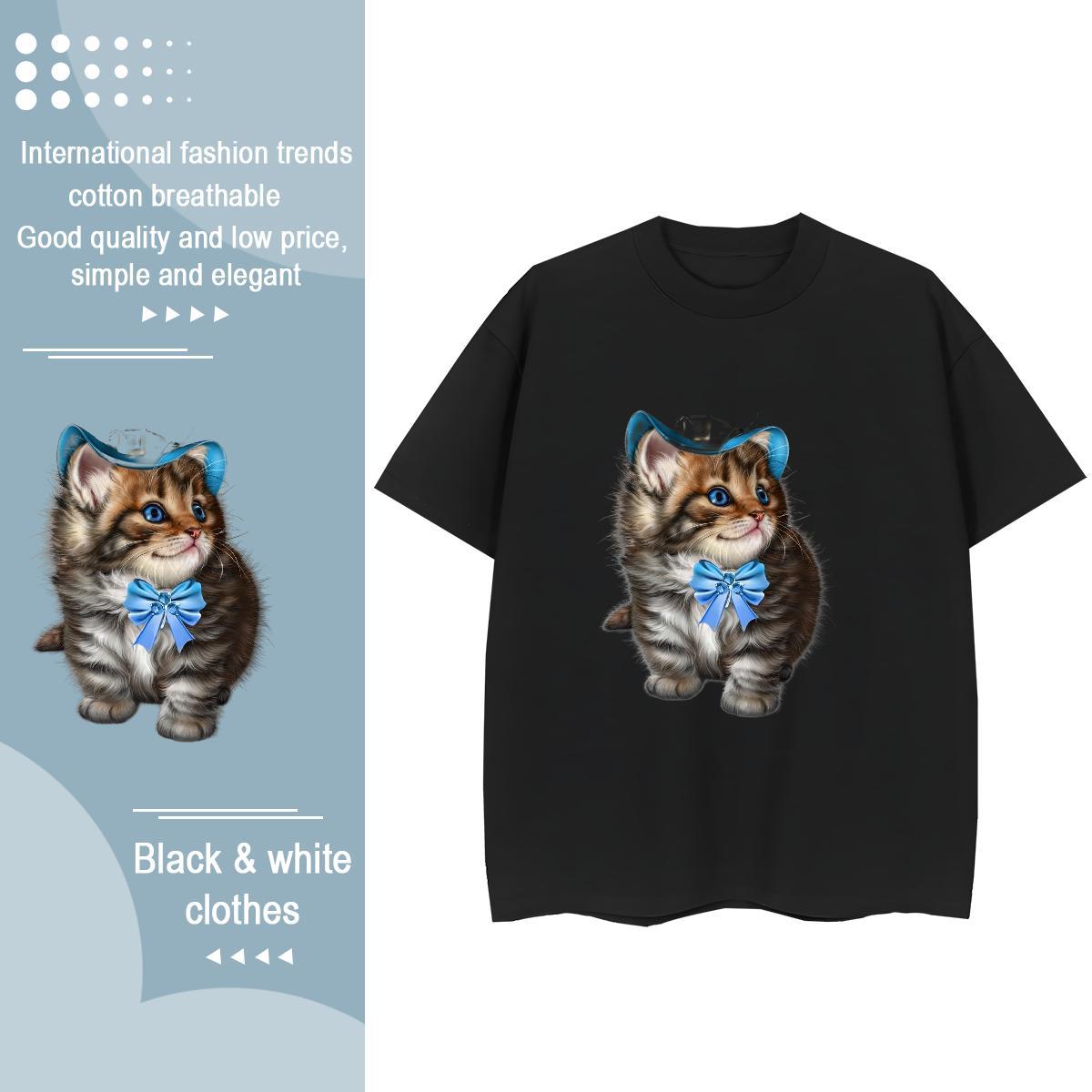 2024 Designer Woman T Shirts Breathable 100% Cotton 230g Womens Tshirts Cartoon Floral Printing cat Street Free Shipping Tops Tees