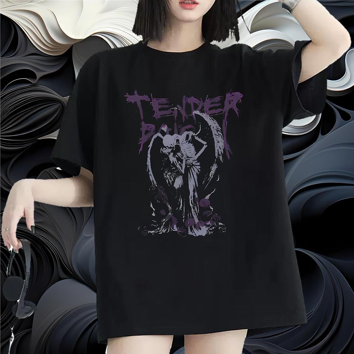 Nice Womens Tshirts 230g 100% Cotton skull Casual T-Shirts for Women Round Neck Short Sleeve Plus Size Cartoon Tees