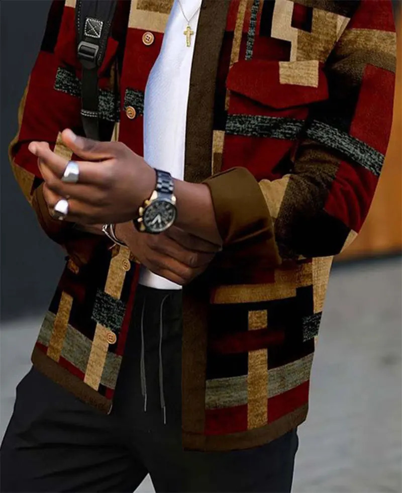 Mens shirt jacket patch work flap pocket button thick warm jacket standard fit grid fashion cotton casual shirt 240821