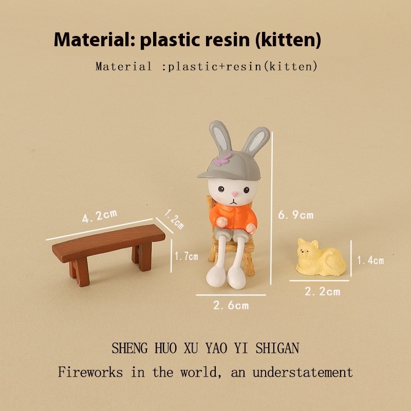 Mini bench EMO Mr. Rabbit Plastic Creative Crafts Desktop Home Micro Landscape Scene Decoration