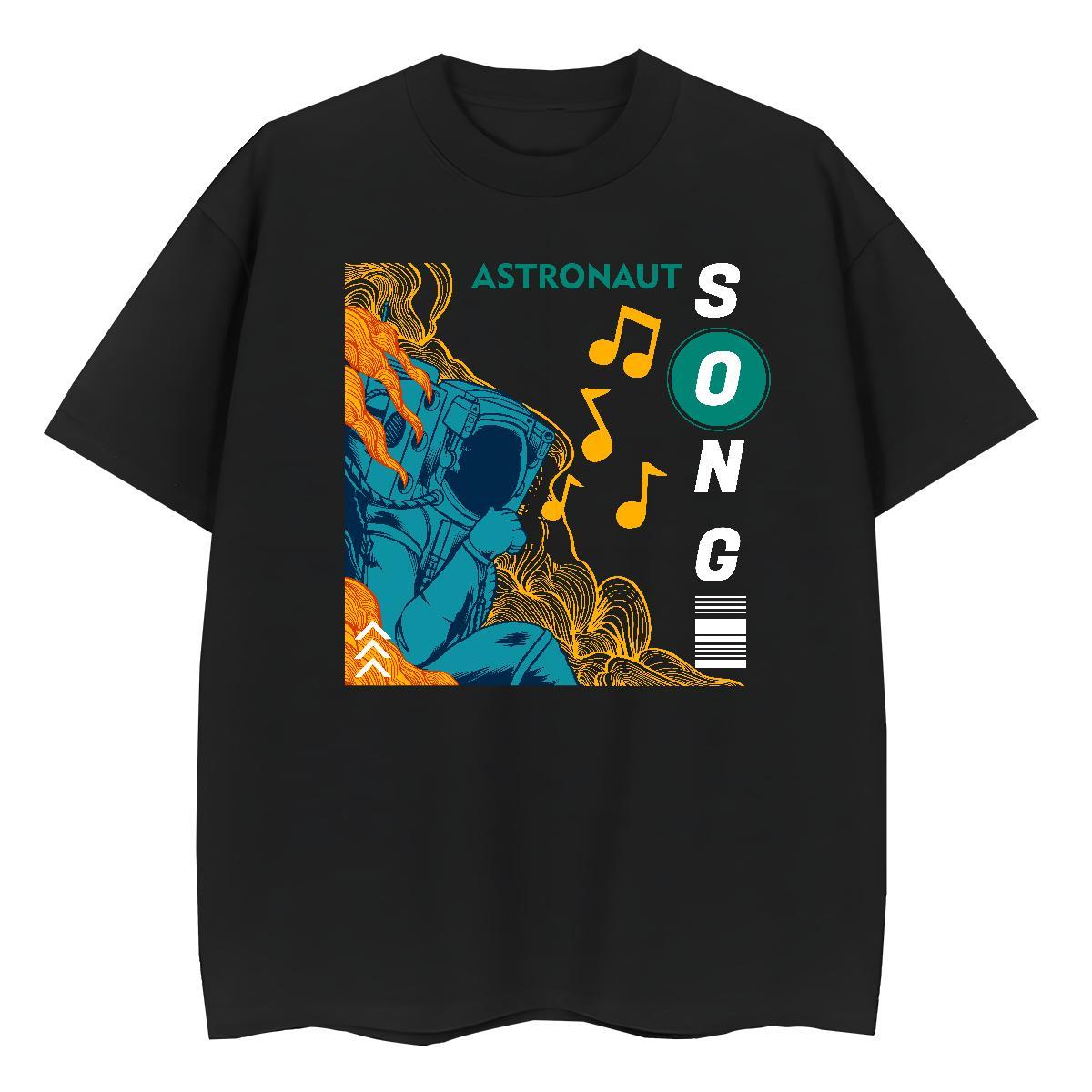 Female Couples T Shirts 230g Pure Cotton cosmonaut Daily Wear T shirt Breathable Crew Neck Cartoon Floral Printing Tops Shirt