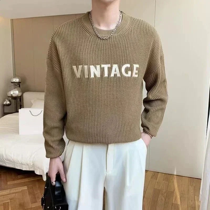 Mens clothing letter embroidery knitted sweater mens Pulleys green hooded sweatshirt wool Korean fashion autumn item 240821