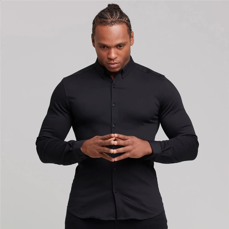 Youth Business White Shirt Mens Long Sleeve Slim Fit Non-iron Professional Formal Wear Solid Color Shirt 240822