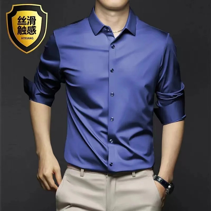6XL mens shirt dress long sleeve Spring and autumn ice silk high quality business casual wear breathable plus size slim fit 240822
