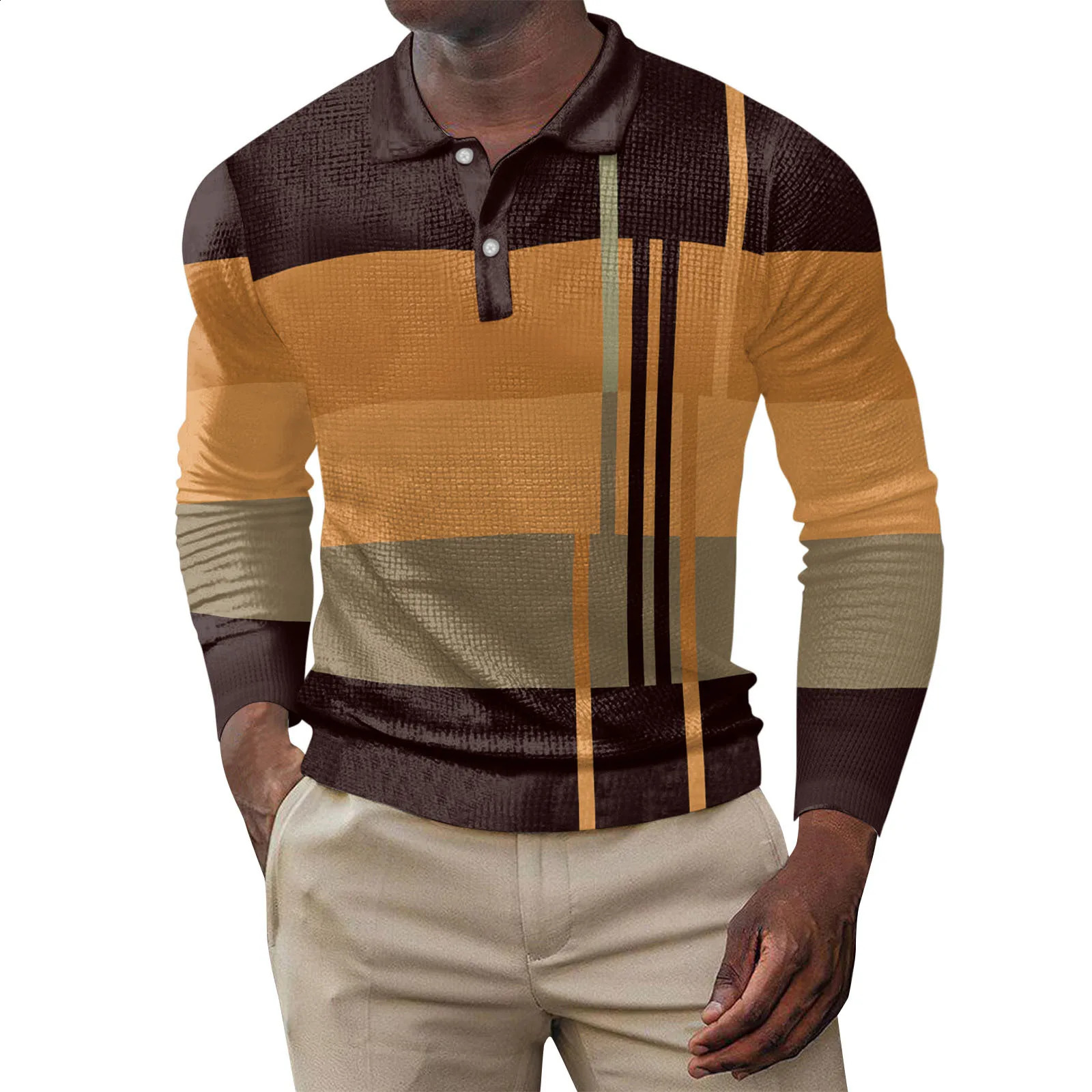 European and American large size 2024 Polo shirt mens business casual lapel breathable long-sleeved shirt S-3XXL 240821