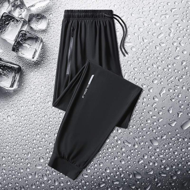 Mens Loose Straight Casual Pants Mens Ice Silk Quick Drying Pants Zippered Pocket Work Pants Large Size Jogging Pants 8XL 240822