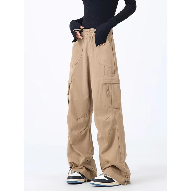 Women Khaki Cargo Pants Y2k 90s Aesthetic Vintage Harajuku Retro Pants Oversize High Waist Trousers 2000s Autumn Clothes Winter 240821
