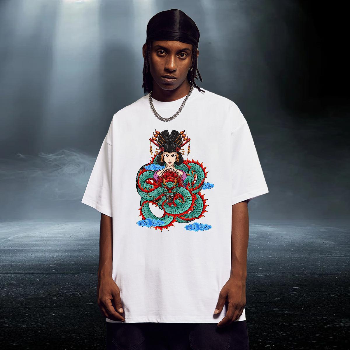 Comfortable Couples T Shirts Casual Daily Wear 100% Cotton 230g DIY Anime Breathable Short Sleeve dragon Mens T Shirts Fashion Casual Tops Tees