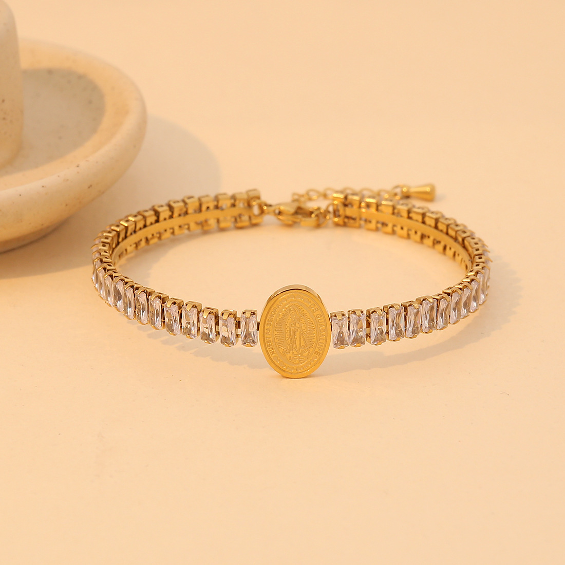 New Zirconia Stainless Steel Bracelet with Dripping Oil Eyes, Unique Design, Charm, Love Jewelry