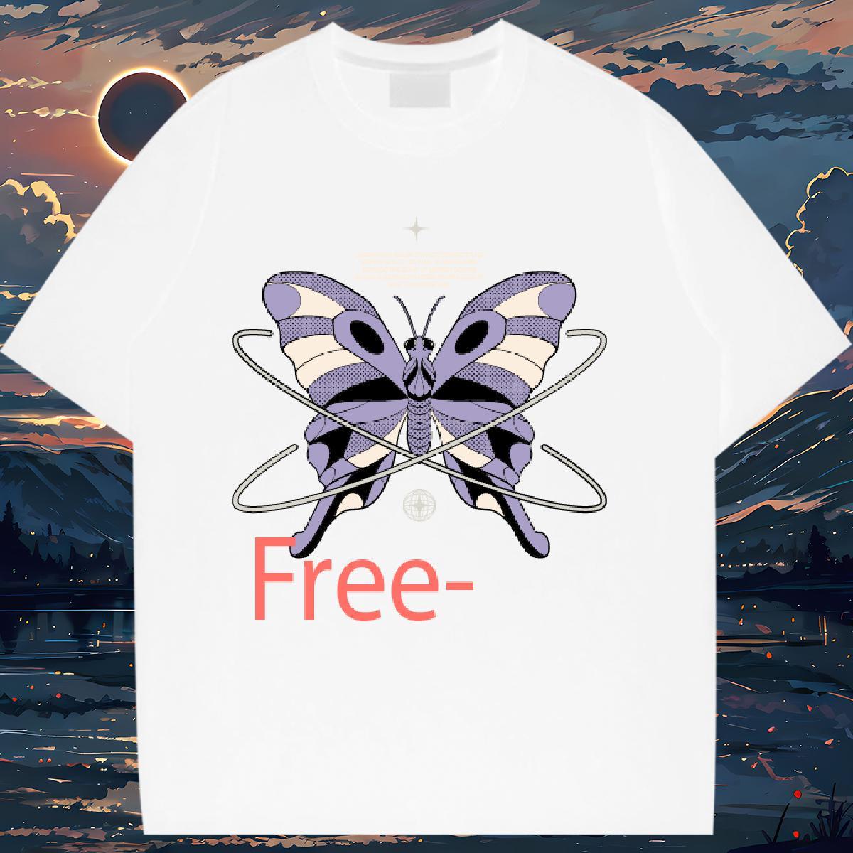 Loose fit Couples T Shirts 230g Pure Cotton butterfly Casual Beach T-Shirts for Women Comfortable DIY Anime Printed Tops Shirt