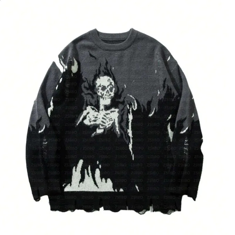 Mens Warm High Quality Knitted Cartoon Pattern Sweater Y2K Clothing Womens Pullover Streetwear Winter Fairy Fold Punk Retro Top 240821