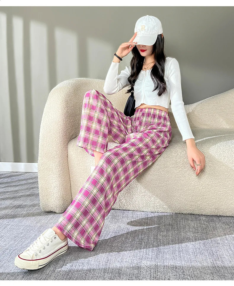 Y2k Womens Pants High Waisted Pants Lattice Pants For Womens Summer Slimming Straight Leg Korean Reviews Many Clothes 240821