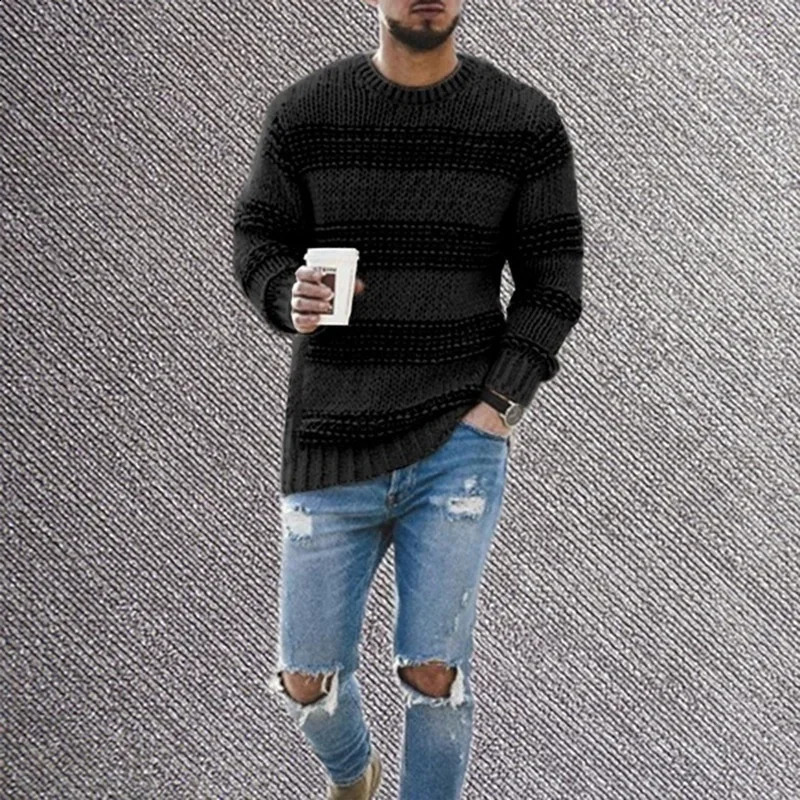 Autumn and Winter Fashion Men Simple Striped Round-neck Sweater Casual Knitted Pullover Sweaters 240821