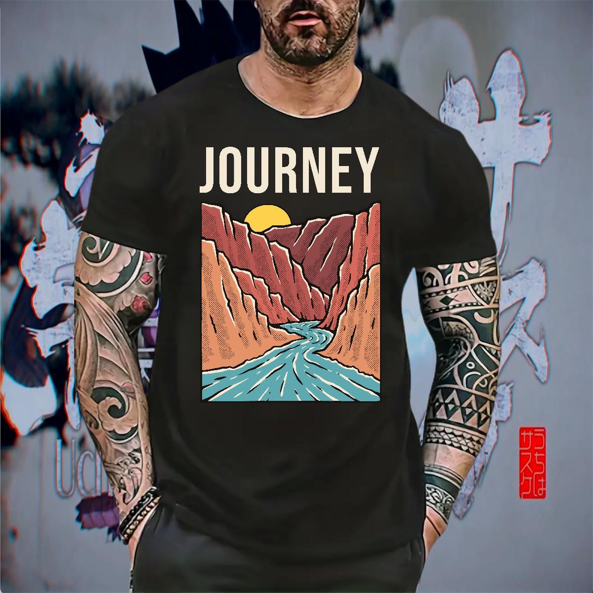 Comfortable Men Tshirts Summer Casual 100% Cotton 230g Floral Print Short Sleeve O-Neck mountains Man T Shirts DIY Customized Tees Shirts