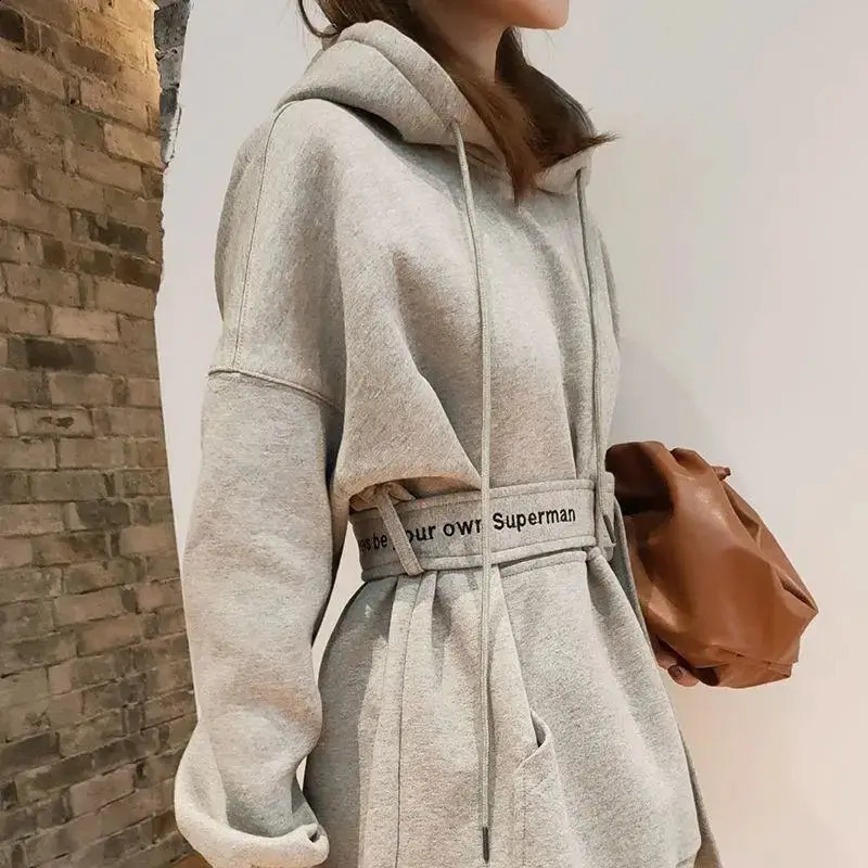 Grey Hoodie Loose Womens Sportswear Gothic Winter Cold Clothing Warm ner 2000s Thick E S 240821