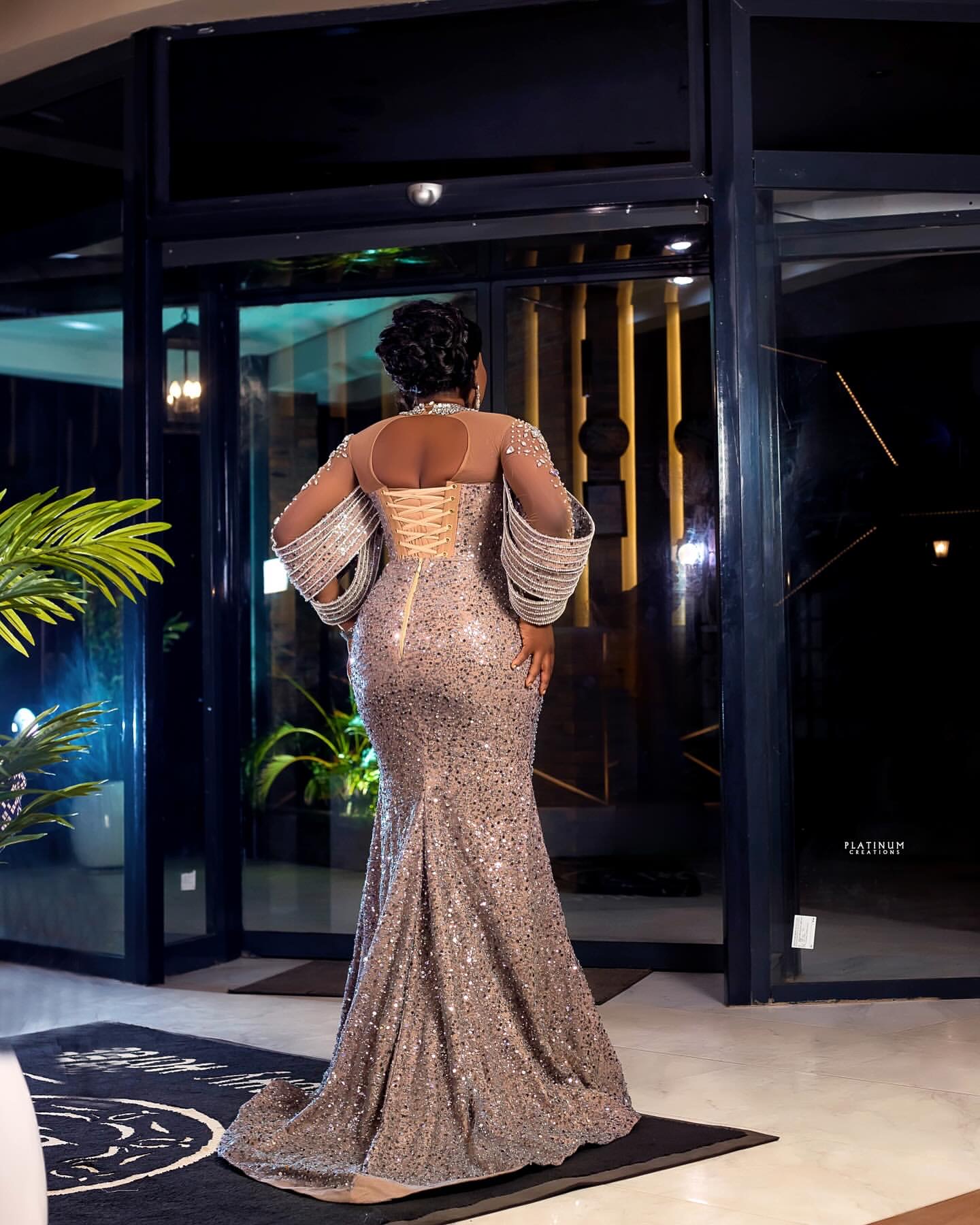 African Aso Ebi 2024 Silver Mermaid Prom Dress Illusion Sequined Dresses For Special Occasions Rhinestones Evening Formal Party Birthday Second Engage