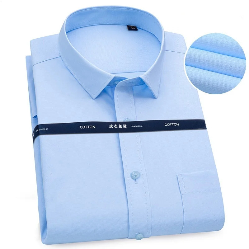 High Quality Pure Cotton Men Dress Long Sleeve Shirt Solid Male Regular Fit Stripe Business Social Shirt White S-8XL 240822