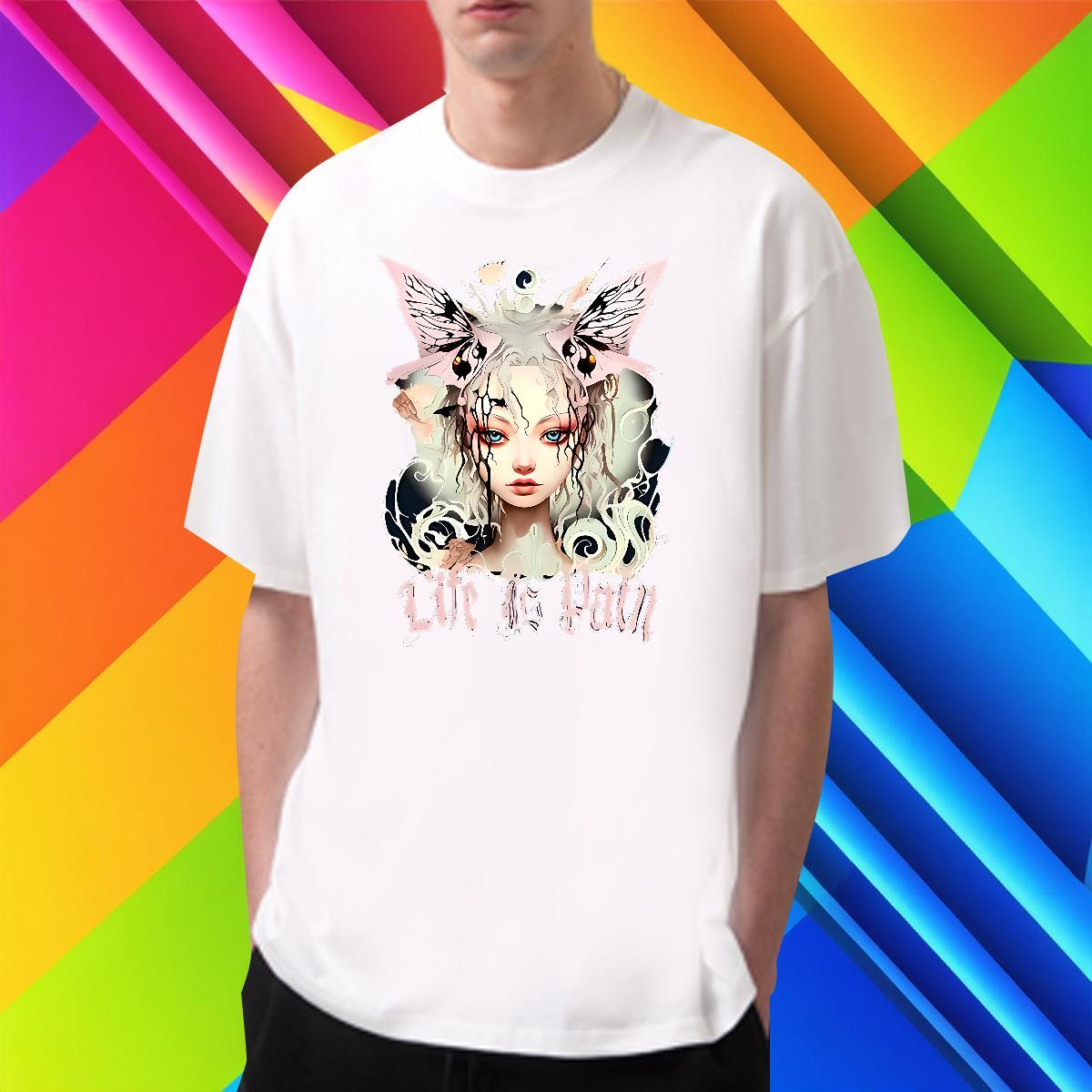 Designer Butterfly Girl T shirt Street Mens Tshirts 230g 100% Cotton Casual New O-Neck Short Sleeve Black Oversized Tops Shirt