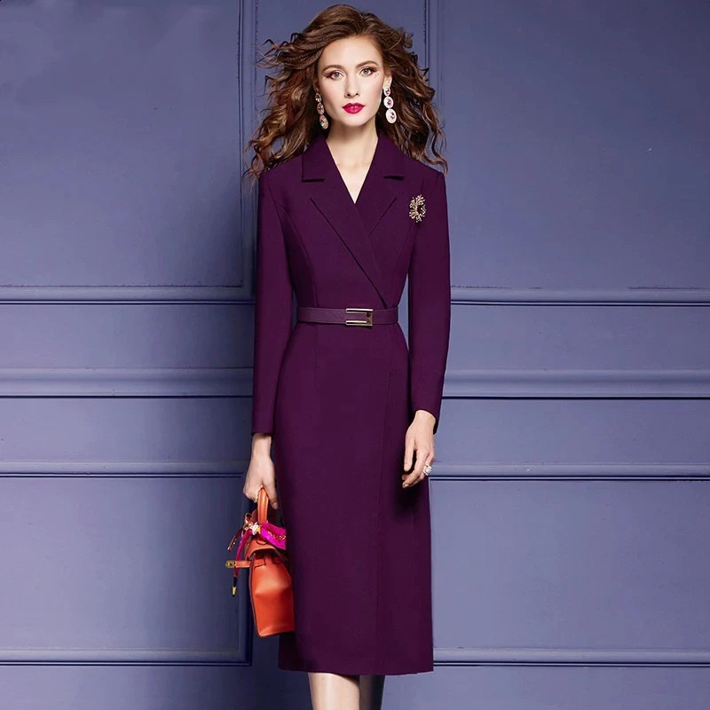 Elegant Women Blazer Dress French Style Spring Autumn Long Sleeve Bodycon Dress Office Lady Vintage Notched Collar Midi Vestidos 240822