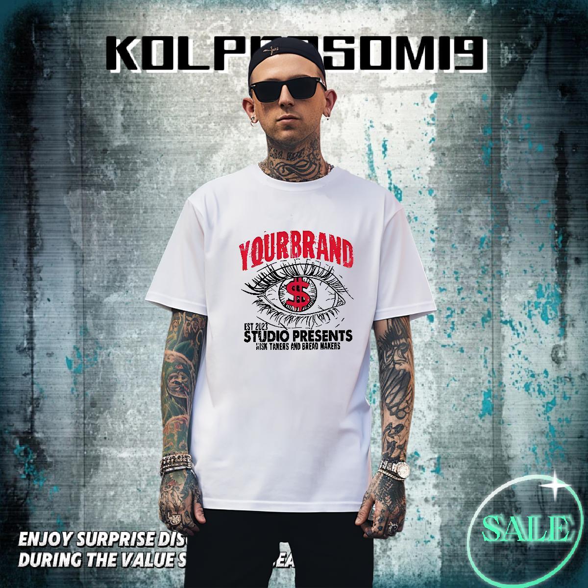 Wholesale Men Tees Street wear Hip Hop 230g 100% Cotton Anime Print Crew Neck eyes Mens T Shirts Fashion New Tops Shirt