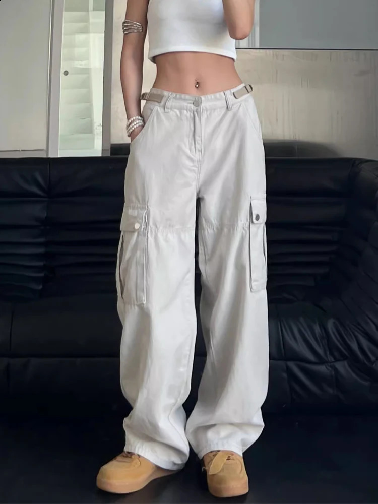 Y2K Pockets Cargo Pants for Women Straight Oversize Pants Harajuku Vintage Aesthetic Low Waist Trousers Wide Leg Baggy Jeans 3XL 240821