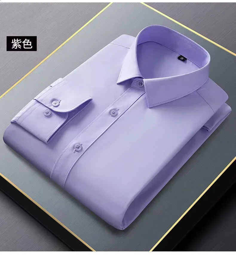 Mens shirt long sleeved trendy and handsome business professional white-collar non ironing wrinkle resistant blue top 240822