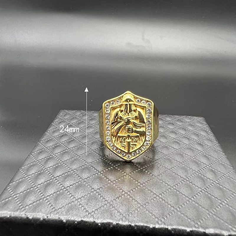 Vintage Casting Knights Templar Ring 316L Stainless Steel Gold Plated with Zircon Jewelry