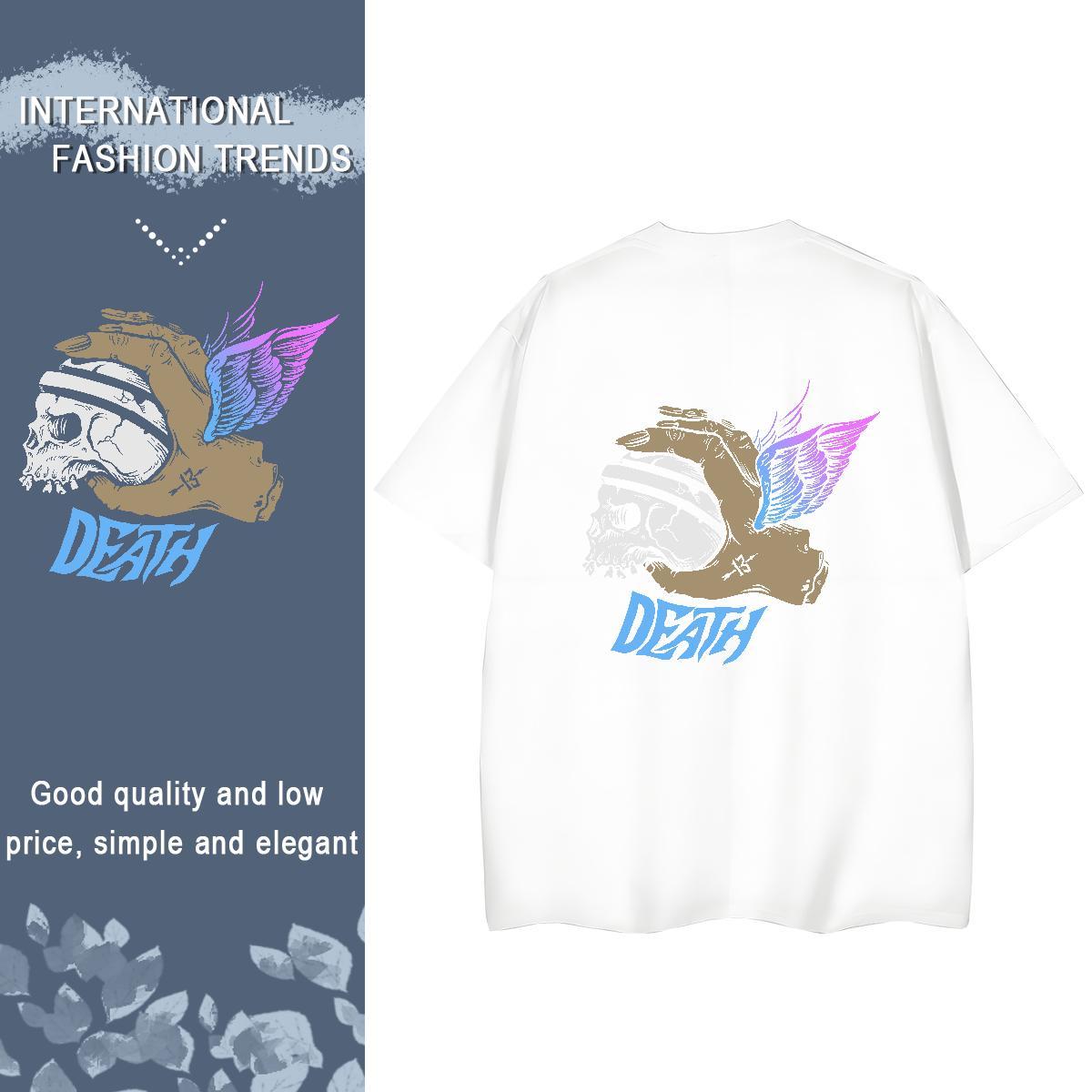 2024 DIY T-Shirts 230g Cotton Crew Neck Breathable Hip Hop Street skull Lady T shirt Female Cartoon Floral Printing Top Shirts