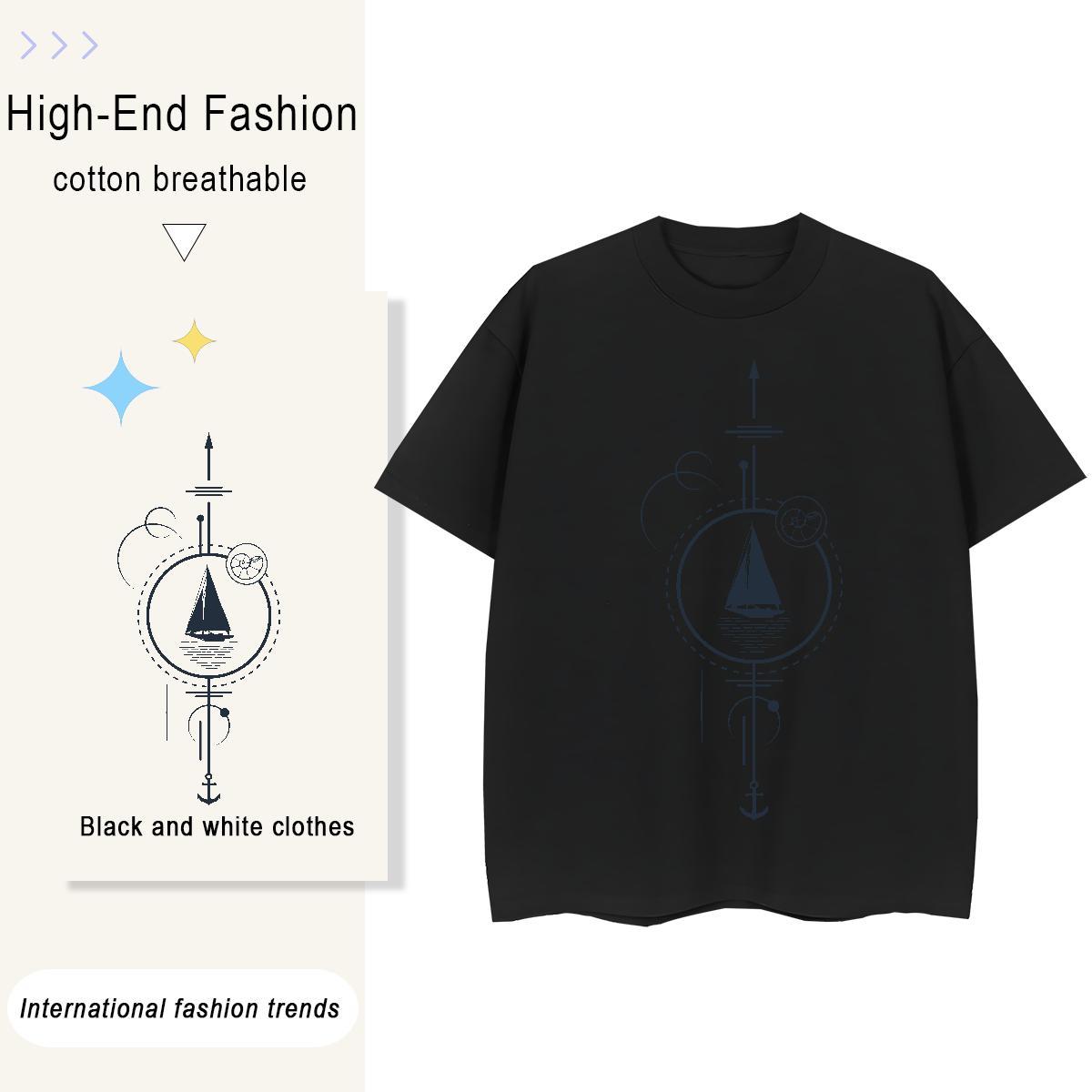 TOP Quality T Shirt For Woman 100% Cotton 230g Crew Neck Breathable Casual Daily Wear black and white Women Tees Comfortable DIY Anime Printed Tops Sh