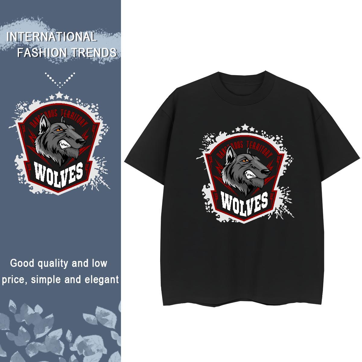2024 Designer T shirt Short Sleeve O-Neck 230g 100% Cotton Women Tshirts Cartoon Floral Printing wolf Hip Hop Street Wholesale Top Shirts