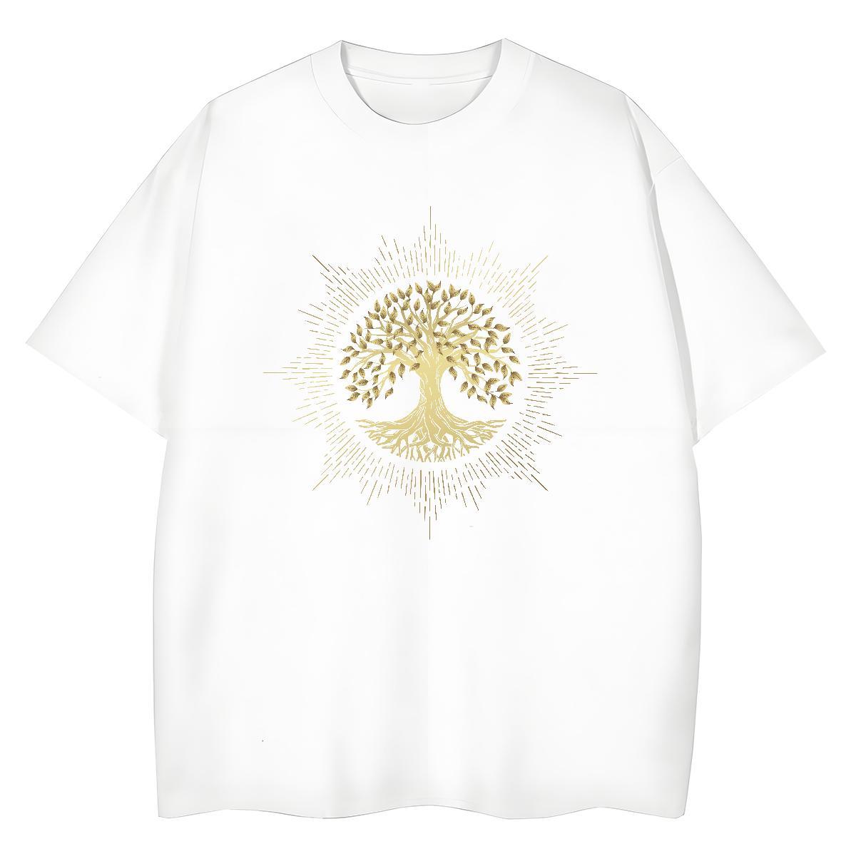 2024 Womens T Shirts O Neck Short Sleeves 230g Cotton Women Tees Cartoon Anime tree Hip Hop Popular Tshirts