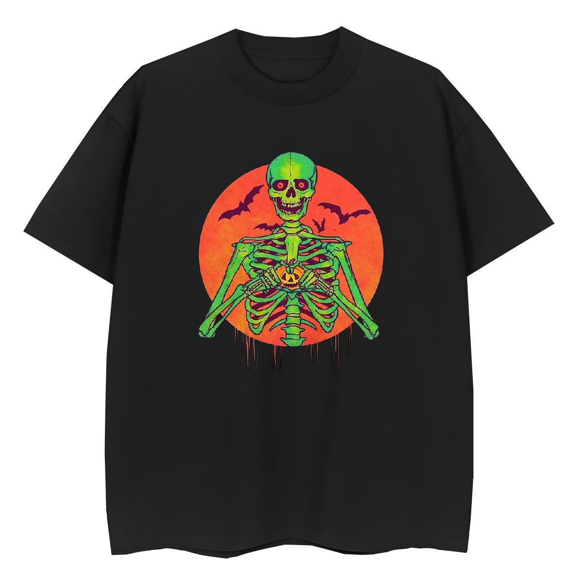 Fashion Casual Womens T Shirts 230g Cotton O Neck Short Sleeves Spring Summer skull Women Tshirts Female Cartoon Floral Printing Clothes Shirt