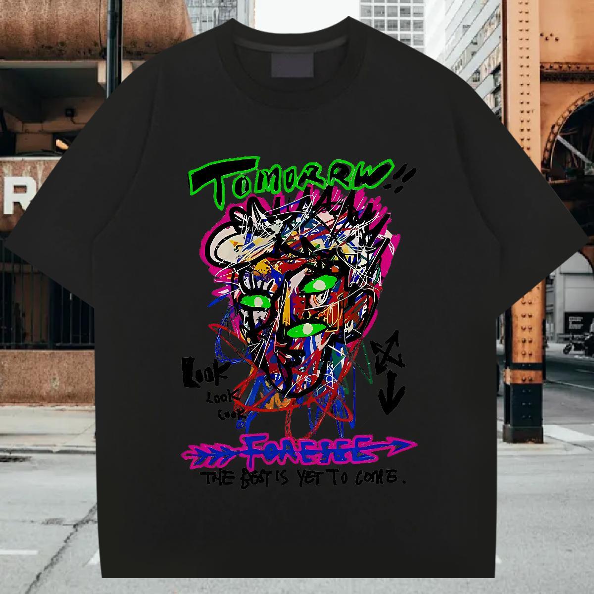 Designer Men Tees 230g Cotton Street graffiti Breathable Crew Neck T-Shirts High Quality Floral Print Tops