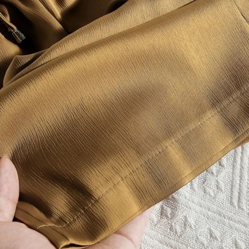 High Quality Wide Leg Pants Women Vintage Drawstring High Waist Satin Silk Pants Woman Casual Loose Straight Trousers A183 240822