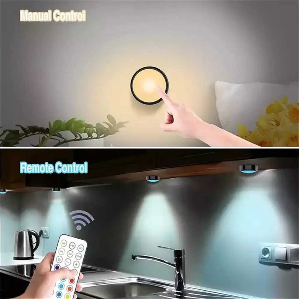 13Color LED Closet Light Wireless Remote Control Under Counter Night Puck Lamp Cabinet Kitchen Wardrobe Cupboard Hallway X250402