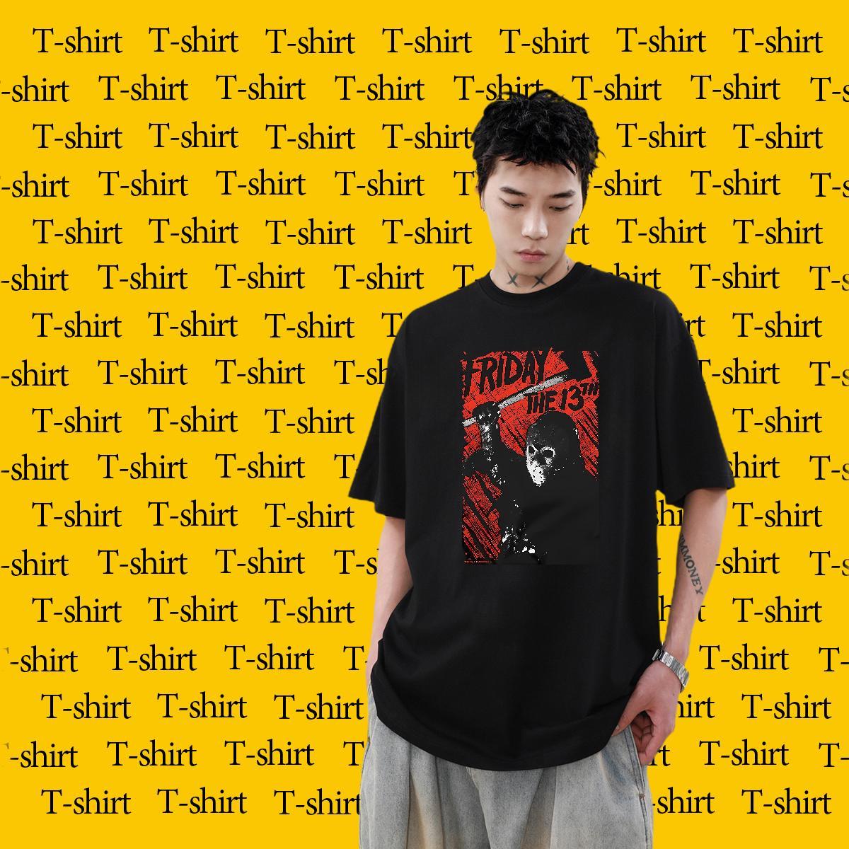 Fashion New High Street Hip Hop Men Tees scary O Neck Short Sleeves 230g Cotton Mens T Shirts Soft Graphic Clothes