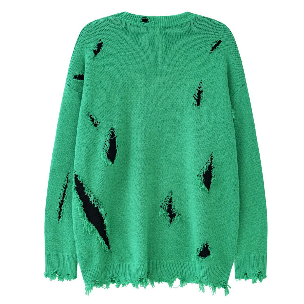 Hip Hop Tassel Hole Knitted Sweater Men Punk Rock Oversized Letter Print Pullover Thick Sweater Cotton Loose Sweater Unisex 240821
